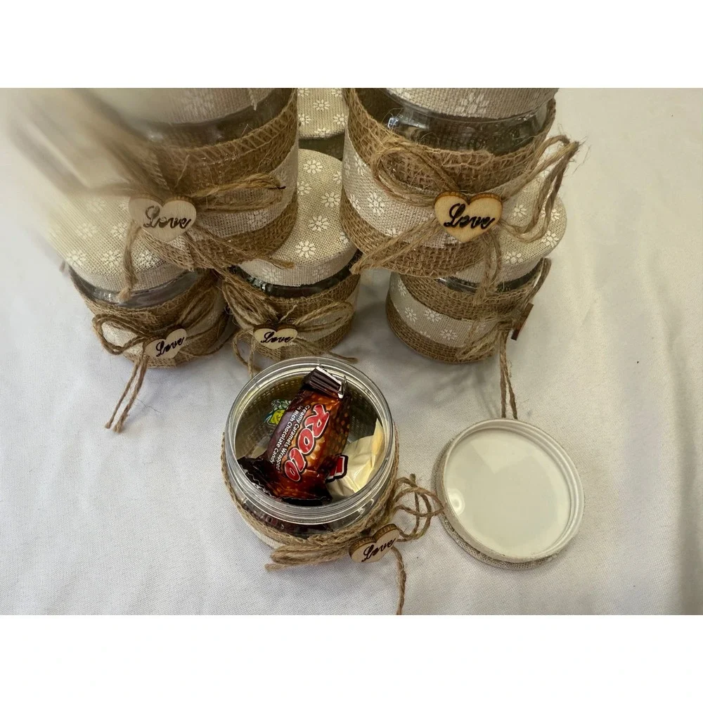 10 Mini plastic Jars Wedding Favors Party Bridal Shower Sweetheart Gifts